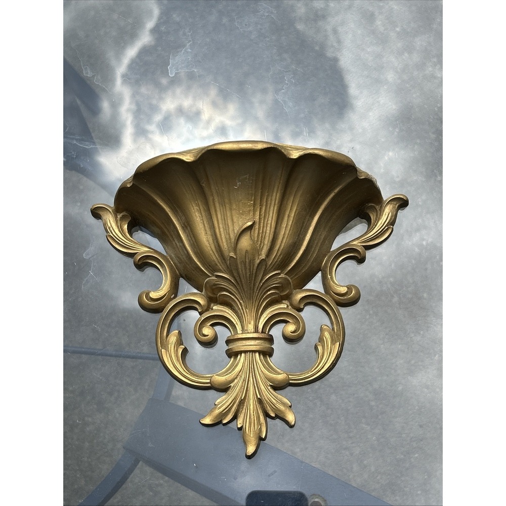 Vintage Homco Hollywood Regency Ornate Gold Acanthus Wall Pocket Planter Plaque
